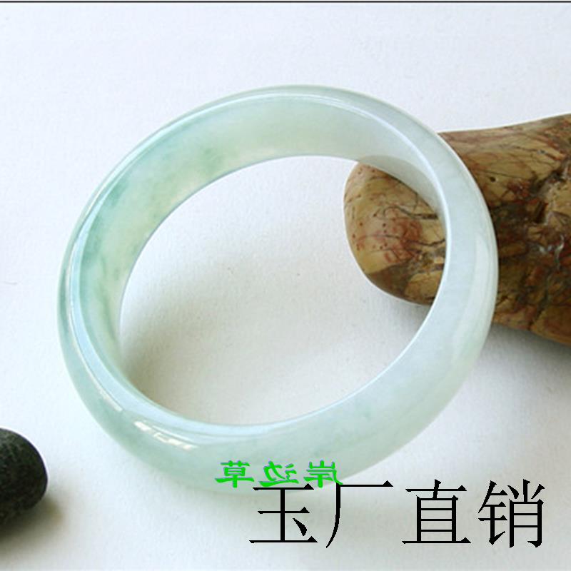 缅甸·翡翠色手镯冰糯种飘花飘阳绿油青宽边圆镯贵妃少女款玉镯子