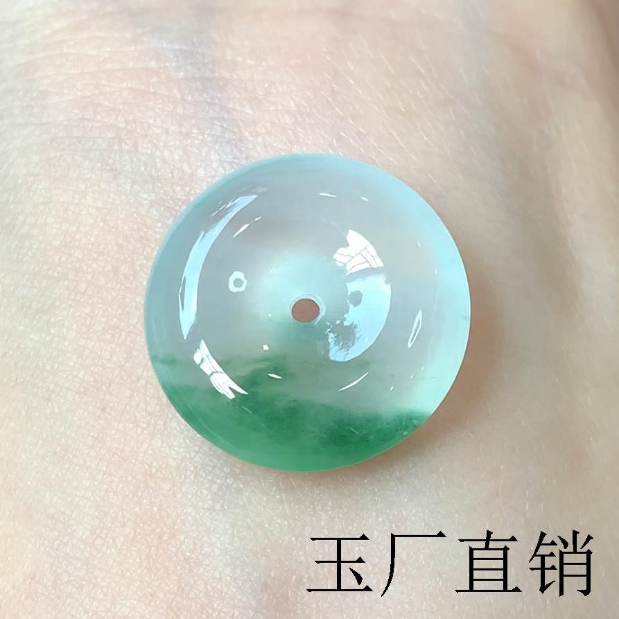 缅甸翡翠老坑种平安扣吊坠冰蓝底玉佩高冰种飘花翡翠吊坠项链挂件