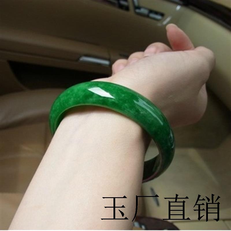 缅甸翡翠色满绿玉手镯少女款祖母绿干青玉镯子铁龙生玉镯精品玉石