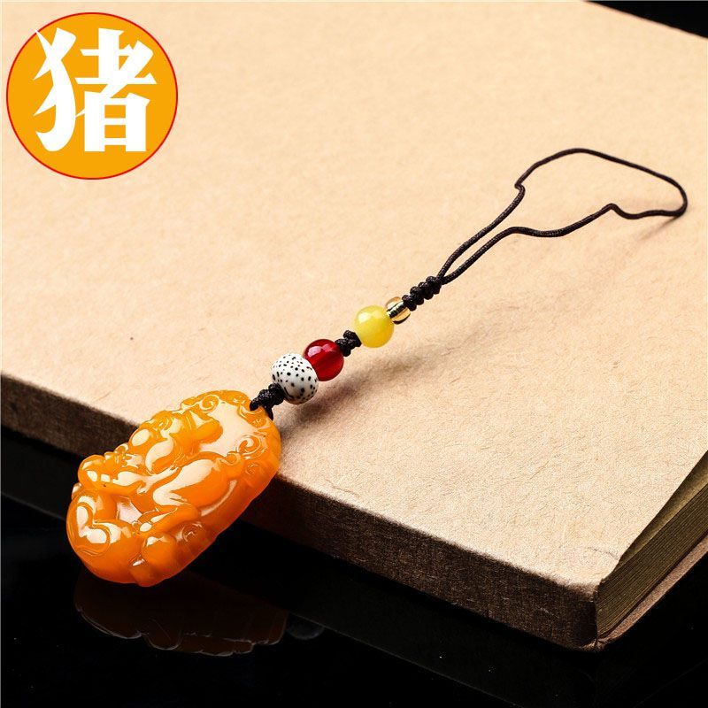 帝王黄龙玉本命年十二生肖吊坠项