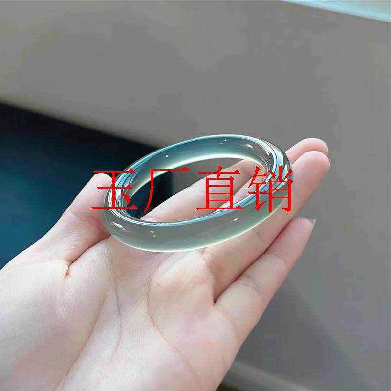 高档玛瑙库里蓝手镯蓝色冰透蓝底