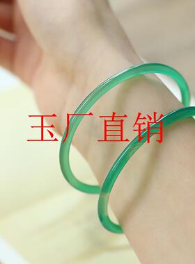 精挑玉髓浅绿色一对叮当镯玛瑙手镯少女款极细款冰透古风饰品送礼