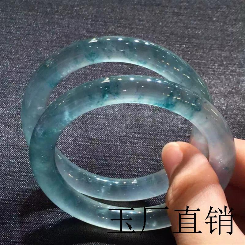 缅甸老坑处理翡翠色七彩飘花玻璃种冰种飘花圆条贵妃淡紫罗兰玉镯