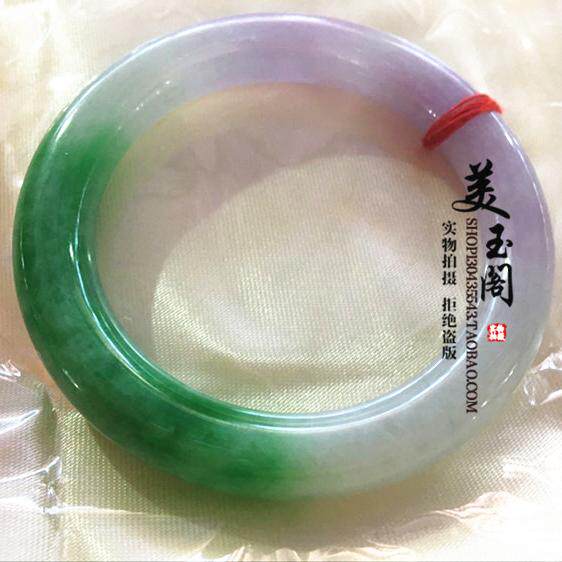 冰种春带彩圆条手镯翡翠色紫罗兰玉镯阳绿飘花手环处理透亮送闺蜜