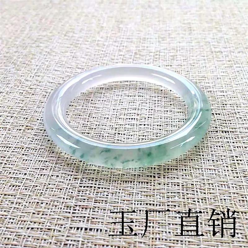 缅甸冰种飘花翡翠色玉手镯飘绿圆条贵妃玉镯子旺夫少女款细条送人