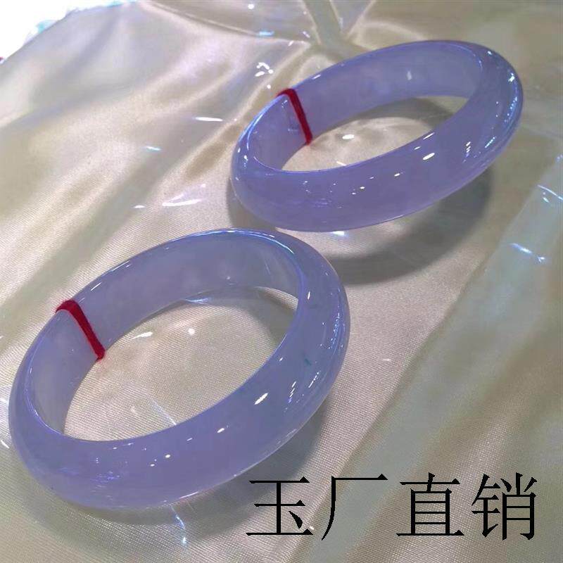 翡翠色手镯冰糯种紫罗兰玉镯缅甸老坑春彩紫色正圈贵妃镯女款送礼