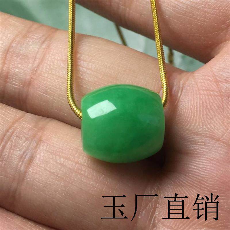 高端翡翠色阳绿路路通吊坠缅甸翡翠色满绿转运珠子精品翡翠锁骨链