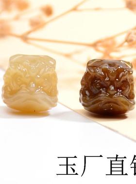 新疆和田玉且末糖散珠醒狮吊坠项链手串配珠糖色单珠文玩配饰精品