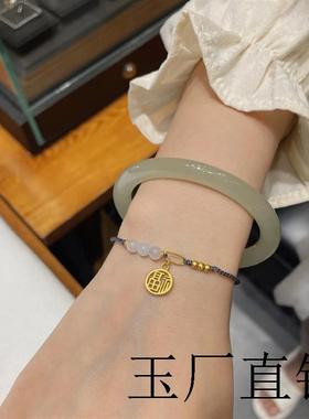 和田玉手镯女青白玉年轻款细圆条叮当镯青海晴水少女玉镯子美人条