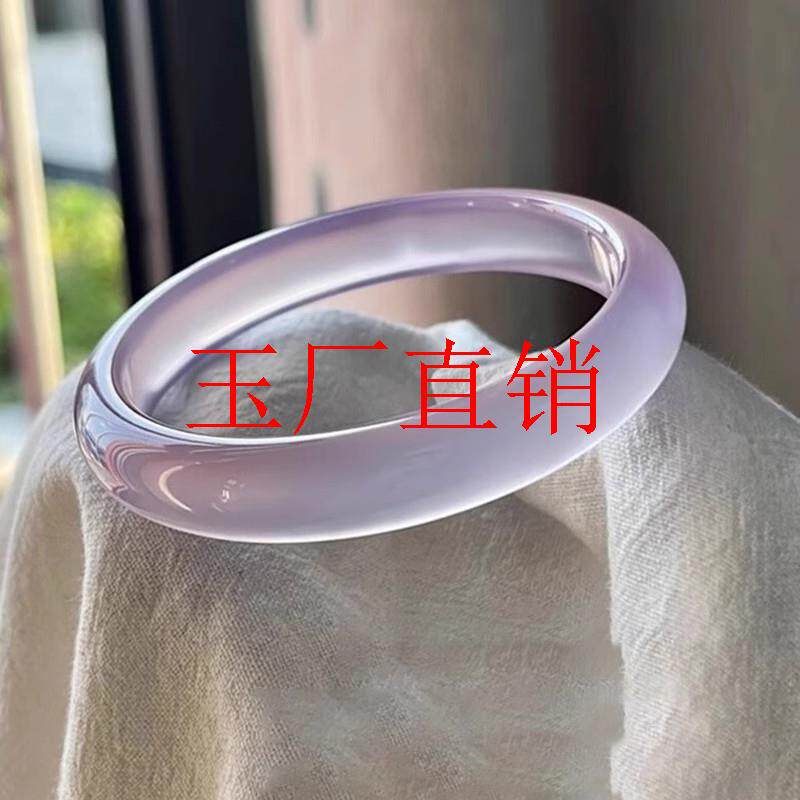 高端紫玉髓手镯女款紫罗兰玛瑙手镯冰种民族风圆条镯子帝王紫手环