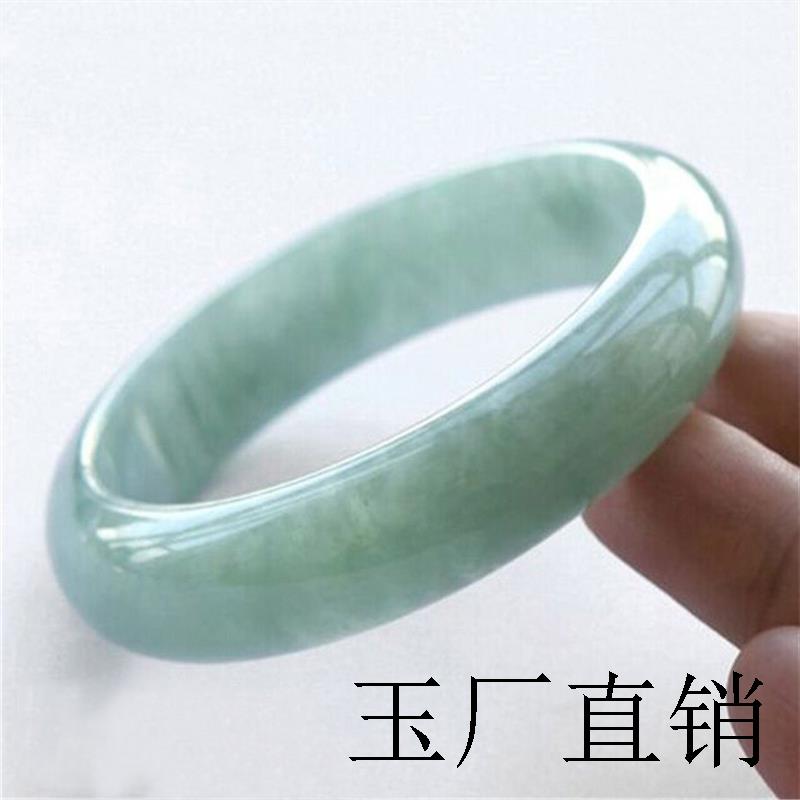 冰糯种翡翠色手镯正圈玉镯子淡绿飘花贵妃镯翡翠浅绿浅绿扁款送礼