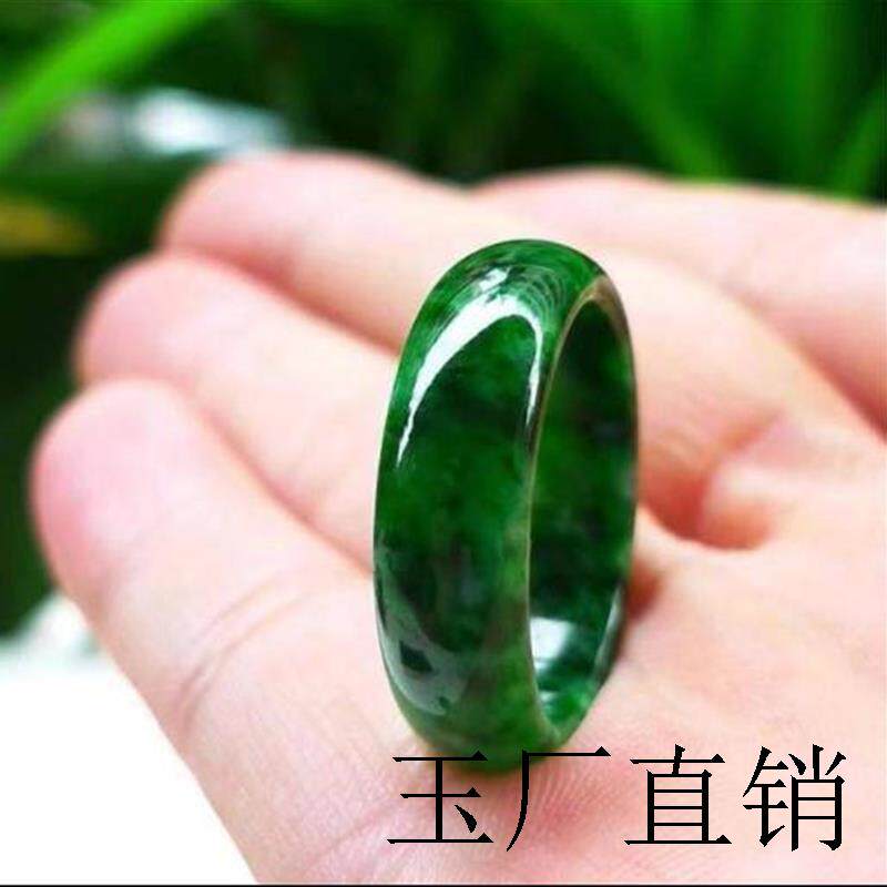 高端级缅甸翡翠色戒指干青铁龙生飘花满绿戒指男女款祖母绿玉扳指