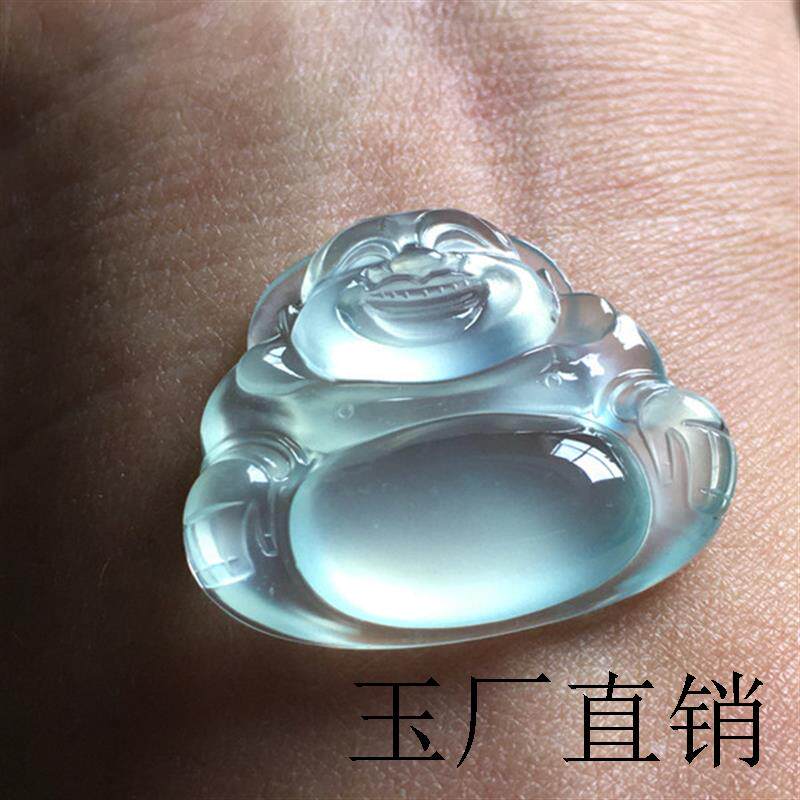 缅甸翡翠色玻璃种晴水底弥勒佛公玉佛观音坐佛精品挂件吊坠