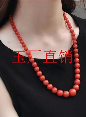保山南红玛瑙塔链项链满色满肉柿子红亚光磨砂圆珠毛衣链女款高级