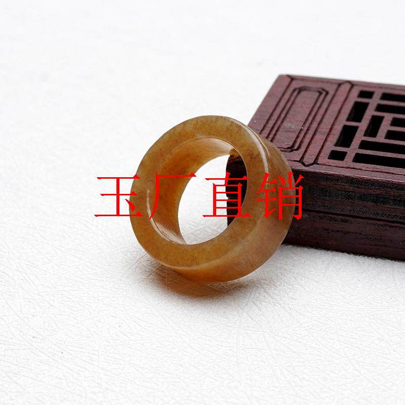 高端新疆和田玉籽料糖玉戒指焦糖色方形扳指素圈指环小扳指时尚百