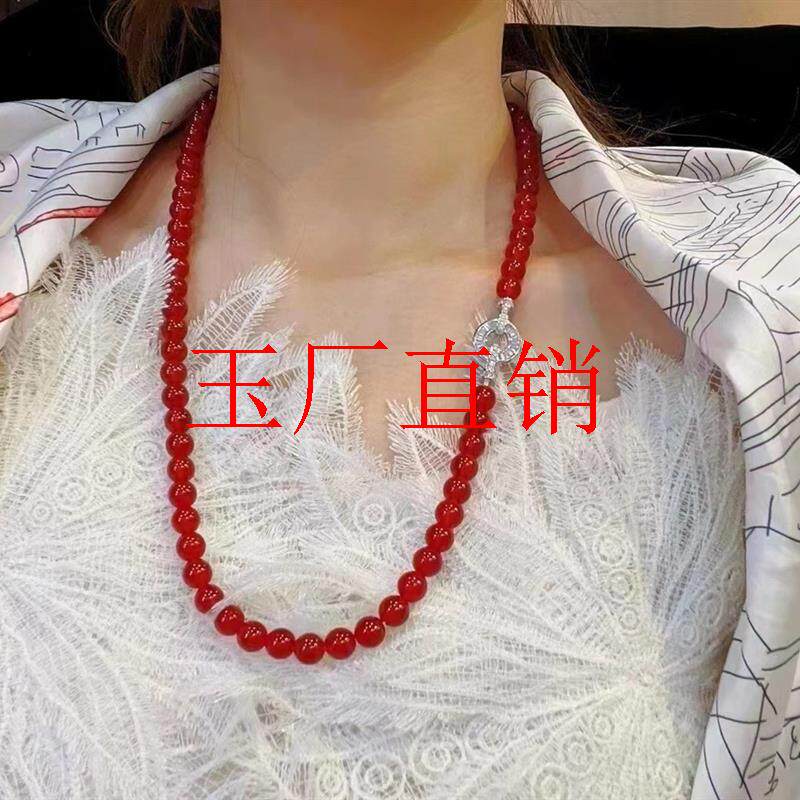 高品质冰种红玛瑙圆珠项链饰品新中式毛衣链玉髓原创女款精选送礼