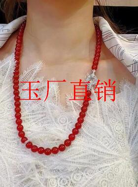 高品质冰种红玛瑙圆珠项链饰品新中式毛衣链玉髓原创女款精选送礼