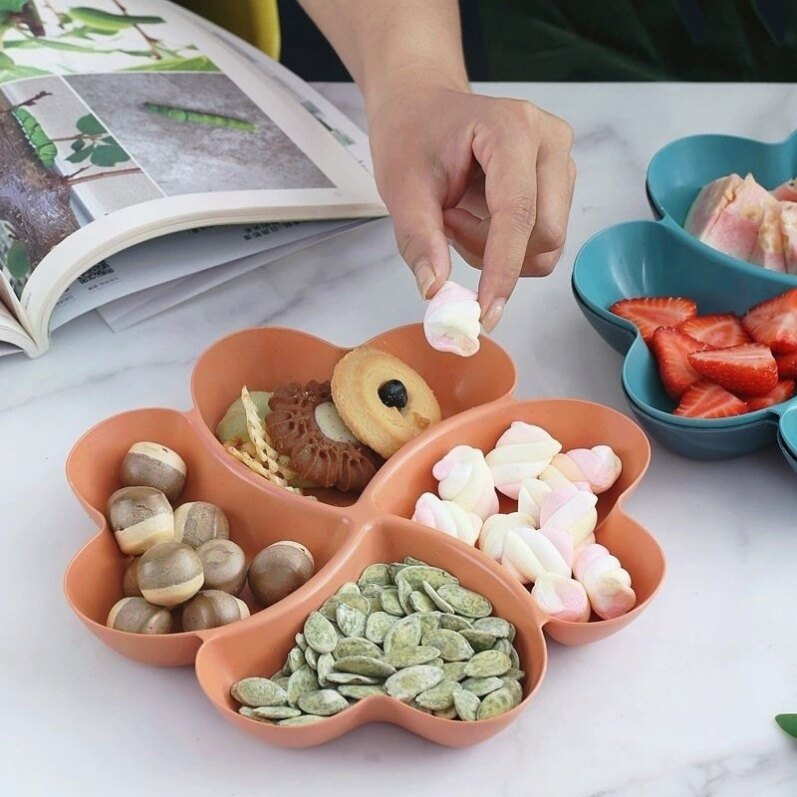 四叶草分格KTV小麦秸秆果盘家用小碟子创意点心糕点菜盘客厅茶几
