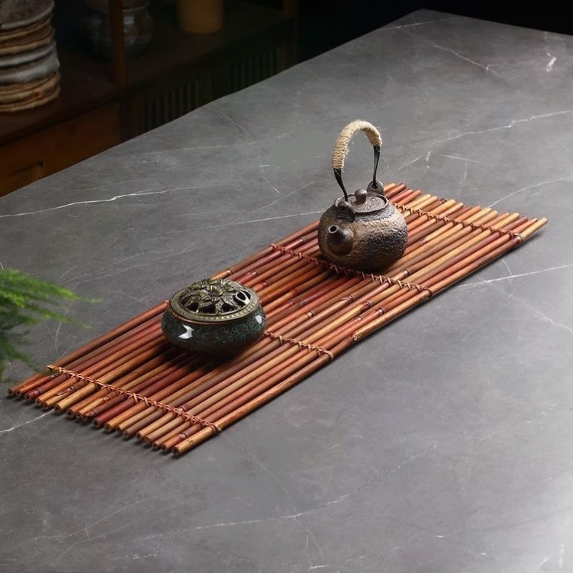 竹制小竹排茶席茶垫中式复古茶具干泡台茶道配件壶垫茶杯托盘竹编