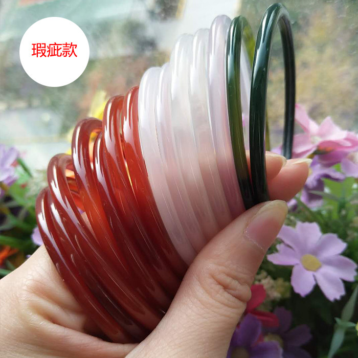 细条天然A瑕疵款玉髓手镯文艺极细高冰种通透玛瑙女款玉手镯秀气