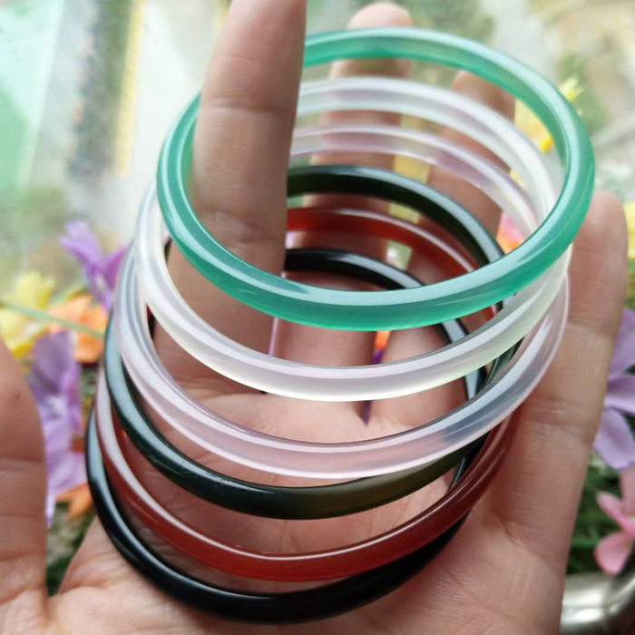 小码细条天然A级玉髓手镯文艺极细高冰种通透玛瑙女款玉手镯秀气