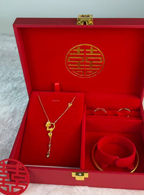 仿真假三金沙金五金首饰套装订婚婚礼摆台道具古法手镯戒指项链礼