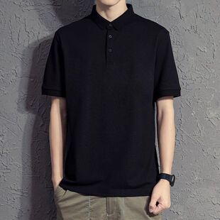 黑色polo衫男士短袖夏季2826年新款简约风商务休闲衬衫领男装T恤