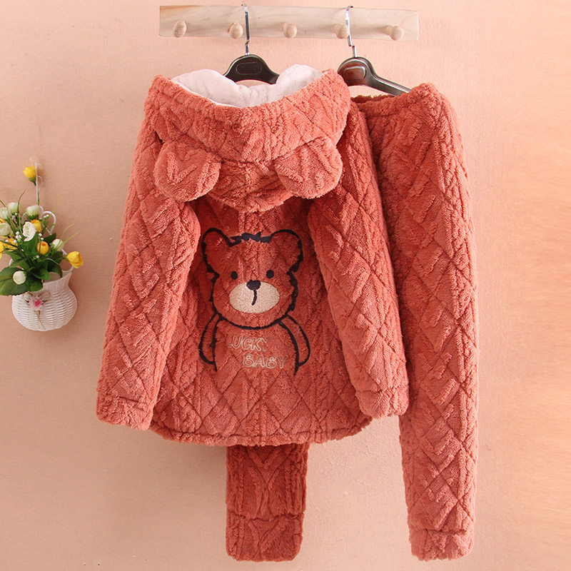 冬季睡衣女加绒加厚卡通可爱三层夹棉保暖拉链厚珊瑚绒家居服套装,女士内衣/男士内衣/家居服,睡衣/家居服套装,淘宝优惠券,粉丝福利购,淘宝优惠卷