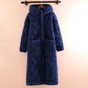 冬季睡衣女睡袍珊瑚绒长款三层加厚夹棉清新公主纯色可外穿家居服