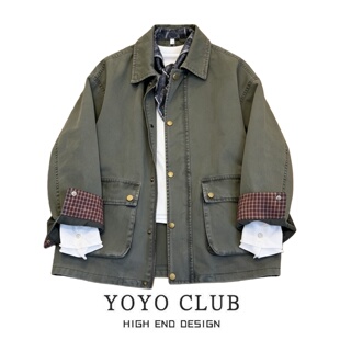 大码 品牌折扣韩系复古格纹袖 新款 牛仔外套女2026大码 外套潮 口工装