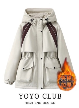 品牌折扣胖MM韩版设计感时髦连帽外套2025年宽松时尚百搭棉衣女潮