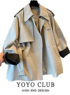 品牌折扣时尚高级感法式气质大翻领风衣外套女宽松中长款通勤风衣