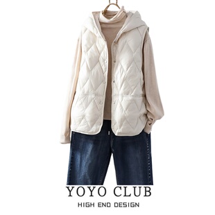 连帽马夹女 复古宽松羽绒棉马甲2025百搭时尚 品牌折扣大码 胖MM美式