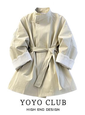 品牌折扣欧货大码设计感风衣外套2026春季胖mm百搭显瘦中长款大衣