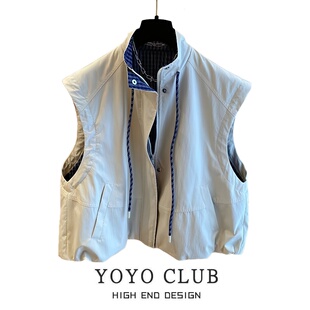 品牌折扣胖MM大码 外穿宽松下摆褶皱外套女 立领风衣马甲女2026春季