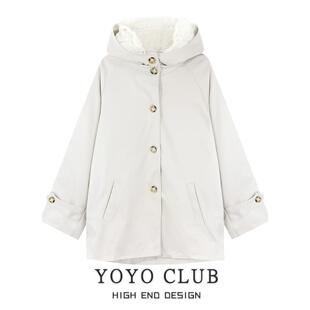 品牌折扣欧货蕾丝边连帽风衣外套女2026春新款 胖MM洋气冲锋衣 大码