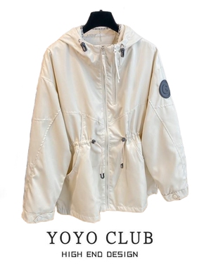 品牌折扣欧货秋季拼接连帽冲锋衣中长款外套女时尚宽松夹克棒球服