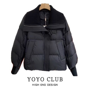 品牌折扣设计感针织拼接翻领外套女2025冬季 显瘦保暖棉服女潮 新款