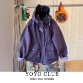 风保暖风衣外套2026春季 品牌折扣胖MM美式 工装 宽松加厚连帽外套潮