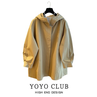 宽松百搭气质冲锋衣潮 大码 品牌折扣简约连帽中长款 风衣女2026春季