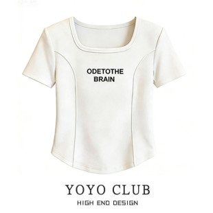 t恤2026夏季 显瘦短款 大码 修身 鱼骨体恤上衣 女装 品牌折扣正肩短袖