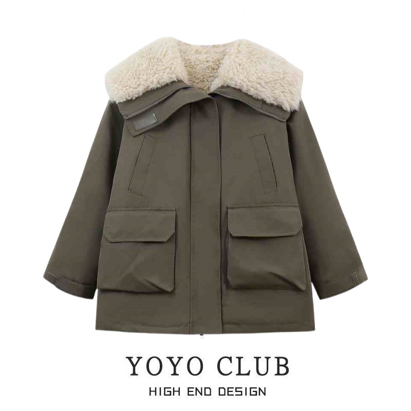 品牌折扣胖MM韩版工装加厚保暖派克服2025时尚洋气羊羔毛外套女潮