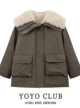 品牌折扣胖MM韩版工装加厚保暖派克服2025时尚洋气羊羔毛外套女潮