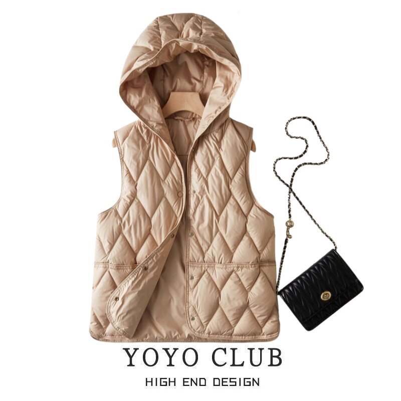 品牌折扣大码胖MM时尚气质连帽夹棉马甲2025新款百搭休闲无袖外套