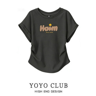 女装 品牌折扣2026夏季 大码 纯色字母图案短袖 高级感显瘦T恤潮 新款