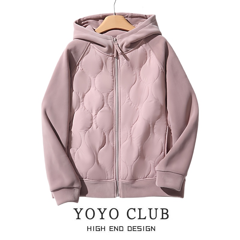 品牌折扣胖MM潮牌设计感小众连帽棉衣2025秋冬季韩版拼接夹棉棉服