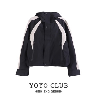 大码 减龄拼接连帽冲锋衣女2026春季 气质百搭外套 时尚 品牌折扣美式