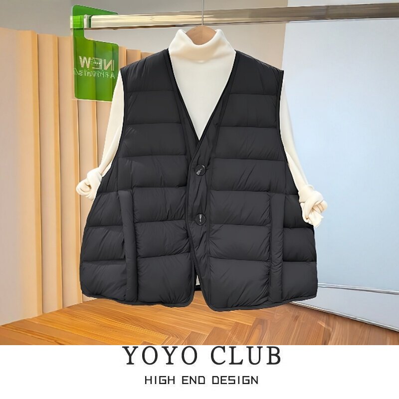 品牌折扣胖MM美式复古轻薄羽绒棉马甲2025年新款流行宽松马夹女潮