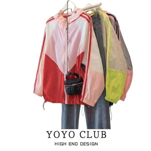 遮阳拼色连帽防晒衣女韩版 时尚 宽松休闲女潮 新款 品牌折扣2025夏季