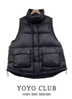 专柜折扣大码冬季宽松大口袋羽绒棉马甲女坎肩背心马夹棉服外套潮